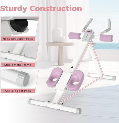 Goplus Adjustable Ab Trainer Machine, Foldable Ab Workout Equipment with Knee Protection, LCD Monitor, Home Gym Abdominal Trainer for Stomach Workout Core Strength Fitness