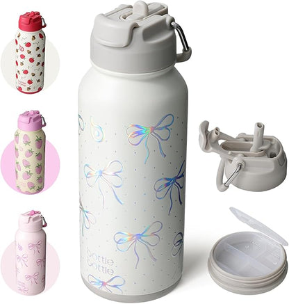 BOTTLE BOTTLE 32oz Insulated Water Bottle Stainless Steel Sport Water Bottle with Straw Dual-use Lid Design for Gym with Pill Box
