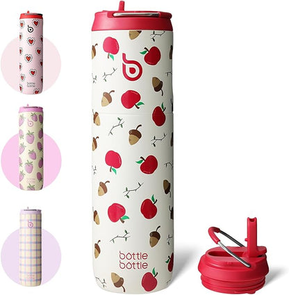 BOTTLE BOTTLE Insulated Water Bottle 24oz with Straw Lid and Handle for Sports Travel Gym Stainless Steel Water Bottles Double-Wall Vacuum Metal Leak Proof BPA-Free