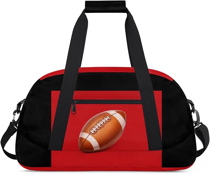 Football Bag, Sport Duffel Gym Gymnastics American Football Training Weekender Gym Travel Duffel Bags, Black Red
