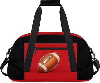 Football Bag, Sport Duffel Gym Gymnastics American Football Training Weekender Gym Travel Duffel Bags, Black Red