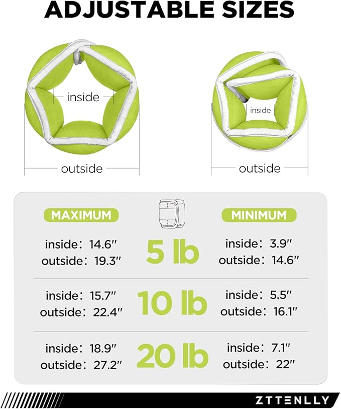 Adjustable Ankle Weights for Women Men and Kids | 1 Pair 5 10 15 18 20 Lbs Leg Wrist Ankle Weight Straps for Yoga, Walking, Running, Aerobics, Gym, Dance, Pilates, Cardio