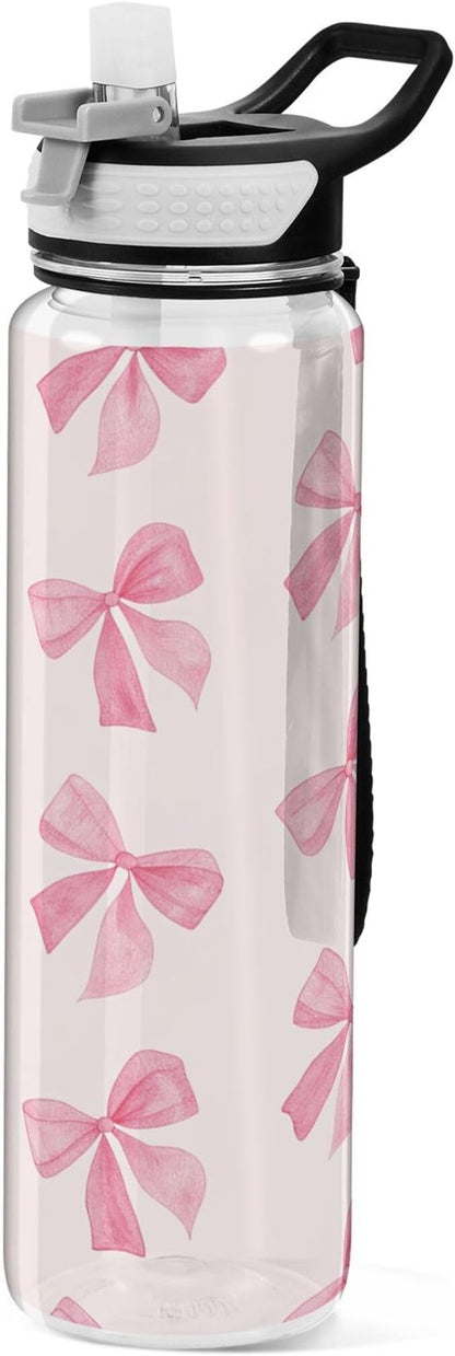 Burbuja Pink Bow 32 oz Water Bottle with Straw Lid, Leakproof & BPA Free Tritan Bottle for Gym Fitness Outdoor Sports