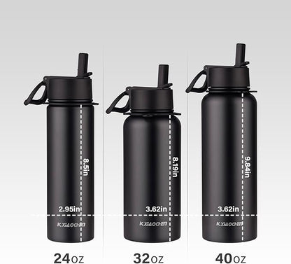 KXIAOCHEN Insulated Water Bottle, Stainless Steel Water Bottle, 2 Lids (Straw and Handle Lid),Wide Mouth Metal Water Bottles Keep Hot and Cold, Double Walled, Thermo Mug, Metal Canteen