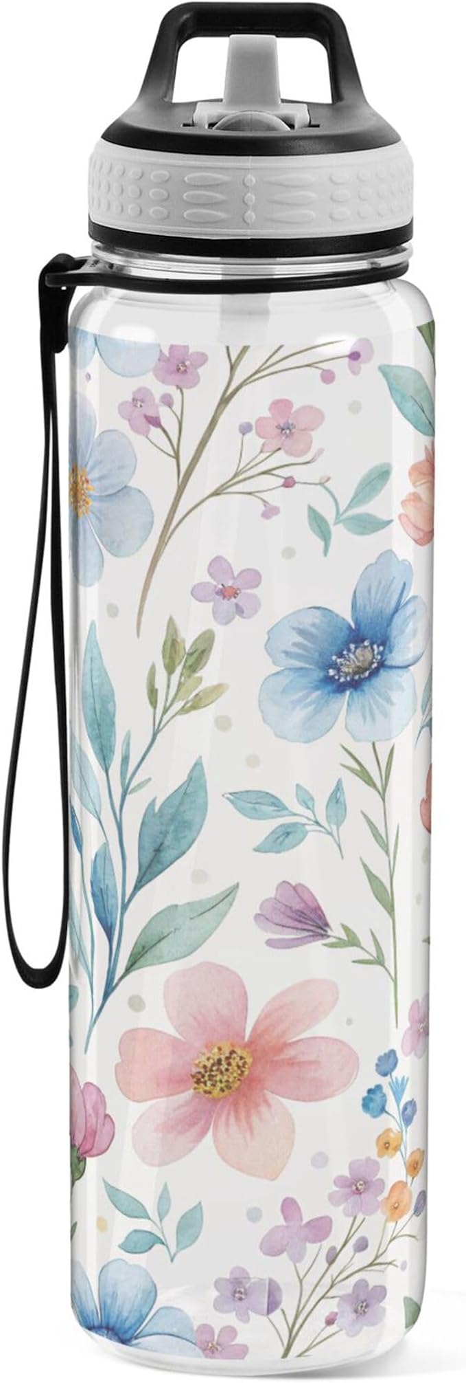 Burbuja Watercolor Floral 32 oz Water Bottle with Straw Lid, Leakproof & BPA Free Tritan Bottle for Gym Fitness Outdoor Sports