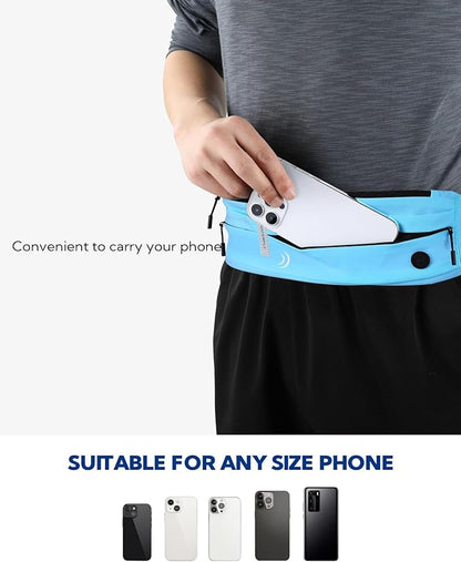 WATERFLY Running Belt Fanny Pack: Runner Marathon Jogging Waist Pack Sport Workout Exercise Fitness Phone Holder Belt for Men Women Jogger Slim Waistband