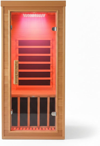 Homsido Red Light Therapy Infrared Sauna for Home – 1300W 110V 1-Person Indoor Wood Sauna w/Carbon Crystal Heaters, Red Light Lamp, Post-Workout Recovery & Spa Relaxation, Gift for Women Men
