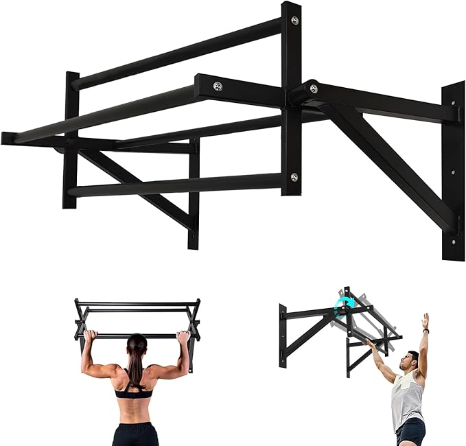 BDL Wall Mounted Pull Up Bar Chin Up bar Multifunctional Dip Station for Indoor Home Gym Workout, Power Tower Set Training Equipment Fitness Dip Stand Supports to 440 Lbs