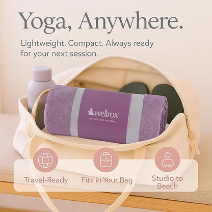 Wellrox Microfiber Yoga Mat Towel with Grip – Ultra Absorbent, Super Soft, and Quick Dry Hot Yoga Towel Non Slip for Pilates, Bikram, and Fitness Workouts (74” x 26”, Lavender)