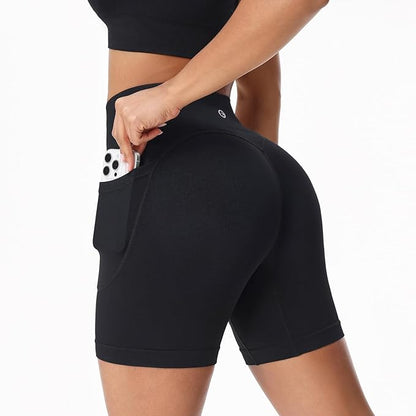 Evercute Women's Gym Shorts 3/4 Pack Seamless Scrunch Butt Lifting Workout Shorts 5" Tummy Control Ruched Booty Yoga Short