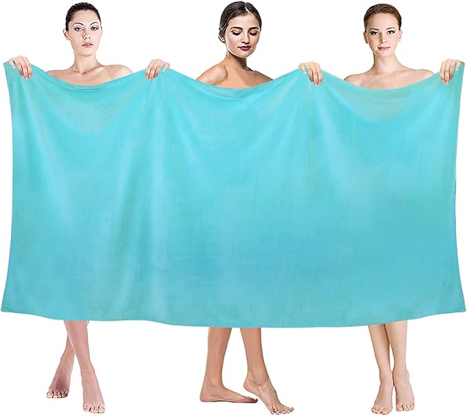 JML Large Microfiber Bath Sheet Towel, 2 Pack 35" x 70", Oversized, Soft, Super Absorbent Fast Dry Bath Towels with Hanging Loop for Adult in Gym Yoga Sauna, Aquamarine