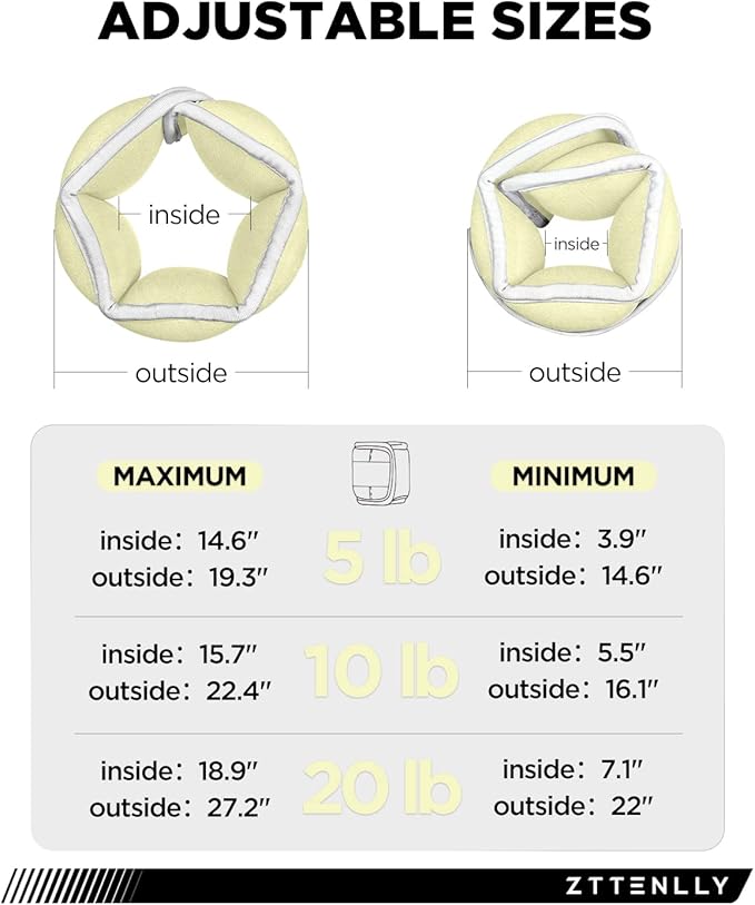 Adjustable Ankle Weights for Women Men and Kids | 1 Pair 5 10 15 18 20 Lbs Leg Wrist Ankle Weight Straps for Yoga, Walking, Running, Aerobics, Gym, Dance, Pilates, Cardio