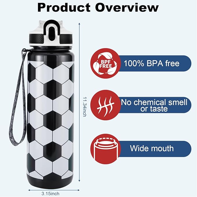 EYQ 32 oz Water Bottle with Time Marker, Carry Strap, Leak-Proof Tritan BPA-Free, Ensure You Drink Enough Water for Fitness, Gym, Camping, Outdoor Sports