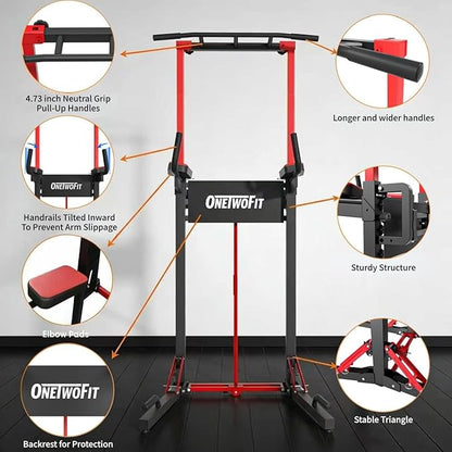 ONETWOFIT Foldable Power Tower Pull Up Bar Station, Multi-Function Adjustable Height Pull Up Dip Station for Gym Workout, Strength Training Fitness Equipment, Pull Up Stand Pro 400LBS/Pro Max 600LBS