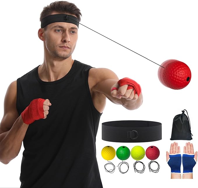 Boxing Reaction Ball Set, 6cm PU Foam Head-Mounted Balls for Reflex, Speed Training, Red Hard Ball, Tennis, Soft and Heavy Balls, Professional Use