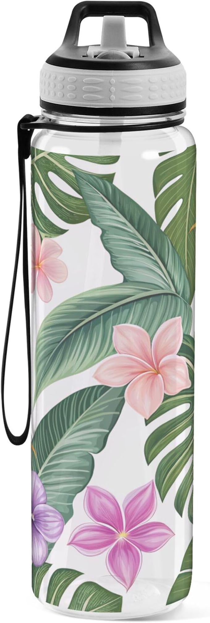 Burbuja Hawaiian Floral Palm Leaf 32 oz Water Bottle with Straw Lid, Leakproof & BPA Free Tritan Bottle for Gym Fitness Outdoor Sports