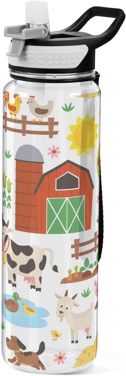 Burbuja Farm Animals 32 oz Water Bottle with Straw Lid, Leakproof & BPA Free Tritan Bottle for Gym Fitness Outdoor Sports
