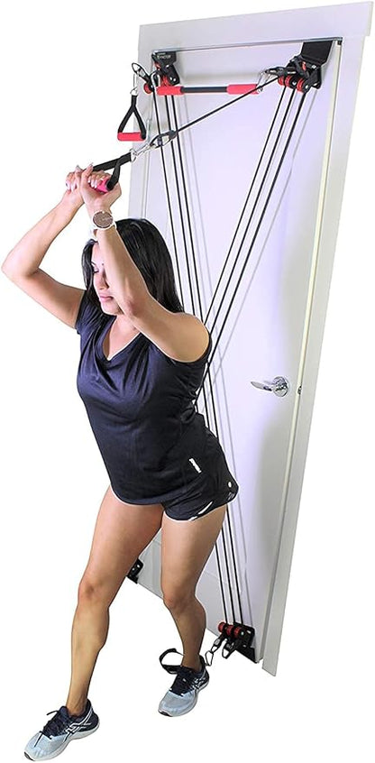 X Factor Door Gym Complete Home Gym Full Body Workout Total Exercise System Package | Strength Training Fitness Resistance System | Includes Straight Bar, DVD, Workout Chart