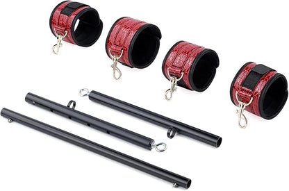 Spreader Bar Heavy Duty Stainless Steel Expandable Bar Home Gym with 4pcs Furry Crocodile Red Adjustable Strap,Sports Aid Training Pilates Aid Kit,Indoor Yoga Set
