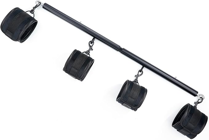 Spreader Bar Heavy Duty Stainless Steel Expandable Home Gym with 4pcs Furry Purple Adjustable Strap,Sports Aid Training Fitness Gear Pilates Aid Kit,Yoga Set