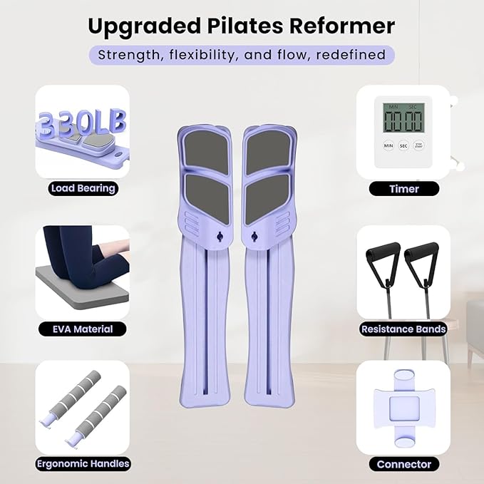 Pilates Board for Home Workout, 7-in-1 Portable Pilates Reformer Machine with LED Timer, Ab Workout Board Core Trainer, Home Gym Equipment for Men and Women 150KG Capacity