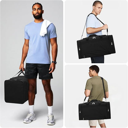 24 inch Mens Gym Bag with Shoe Compartment - 55L Sports Duffle Bag for Travel Workout Fitness-Black