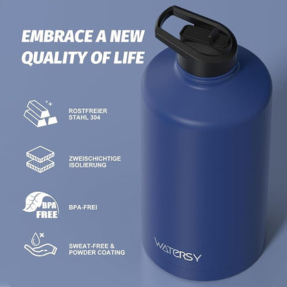 1 Gallon Water Bottle Insulated(Cold for 48 Hrs),BPA Free&Leak Proof,128oz Stainless Steel Water Jug,Large Water Bottle with Straw Spout Lids for Gym,Hiking,Camping&Travel,Deep Blue