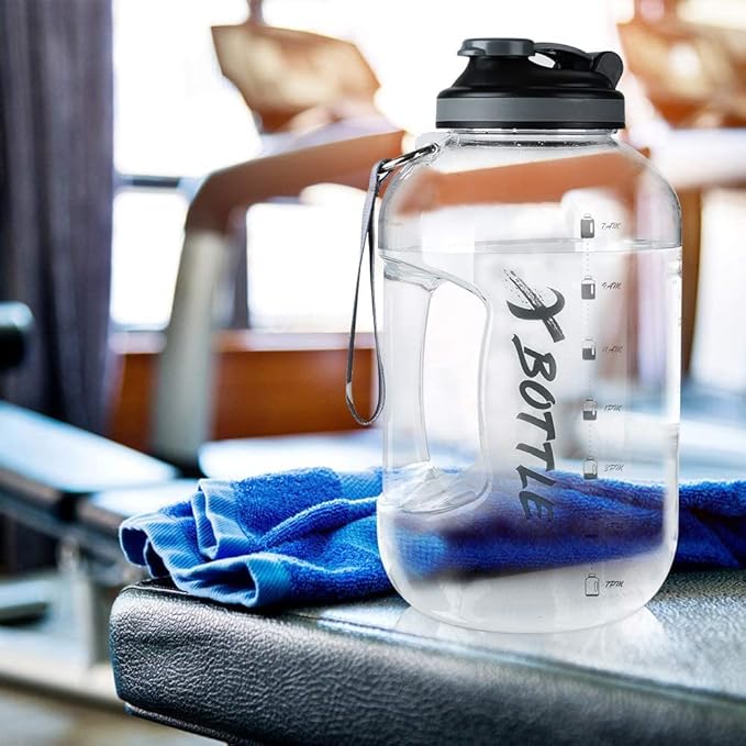 1 Gallon Water Bottle with Chug lid, BPA Free Dishwasher Safe 128oz Large Water Bottle with Motivational Time Marker and Handle Leak-proof Big Water Jug for Camping Sports Workouts (chug lid)
