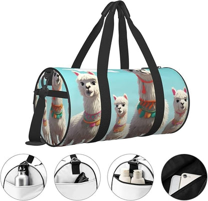 Sports Gym Bag for Women Men Travel Duffel Bag Tote Weekender Bag Carry on Overnight Bag for Travel Swimming Fitness Workout Sports Cute Llama Duffle Bag