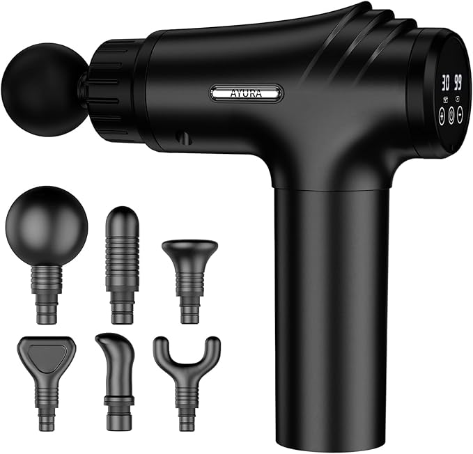 AYURA Massage Gun Deep Tissue, Muscle Massager Gun for Pain Relief, Percussion Massage Gun with 30 Speeds & 6 Heads, Portable Handheld Back Massage Gun for Athlets Men Women