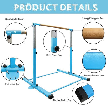 Gymnastics Bar for Kids Girls Ages 3-15 with Ring for Home Indoor Training Equipment- Steady Steel Construction, Anti-Slip, Easy to Assemble, 3' to 5' Adjustable Height