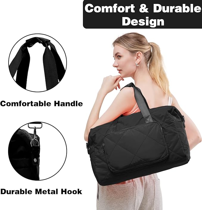 Sports Duffle Gym Bag for Women, Men- Lightweight Carry on Weekender Duffel Bag for Travel, Sports, Gym, Yoga - Water Resistant, Black