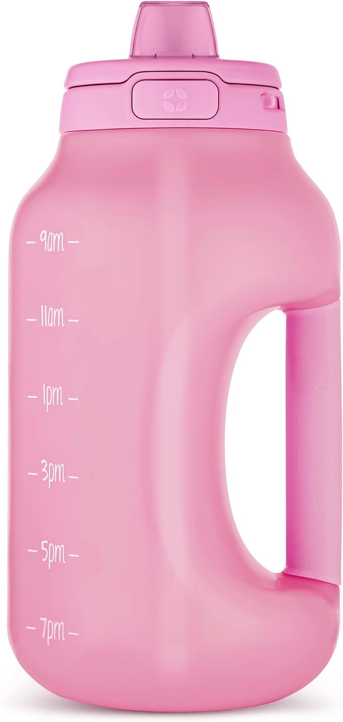 Ello Hydra 64oz Half Gallon Water Jug with Handle and Motivational Time Markers for All Day Hydration, Plastic Reusable Water Bottle with Straw and Locking, Leak Proof Lid, BPA Free