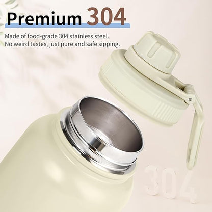 Motivational Water Bottle 32oz with Time Marker- Leakproof & BPA Free Sports Water Bottle with Straw & Carry Strap for Gym, Travel and Outdoor Sports (Stainless steel insulation-Brwom)