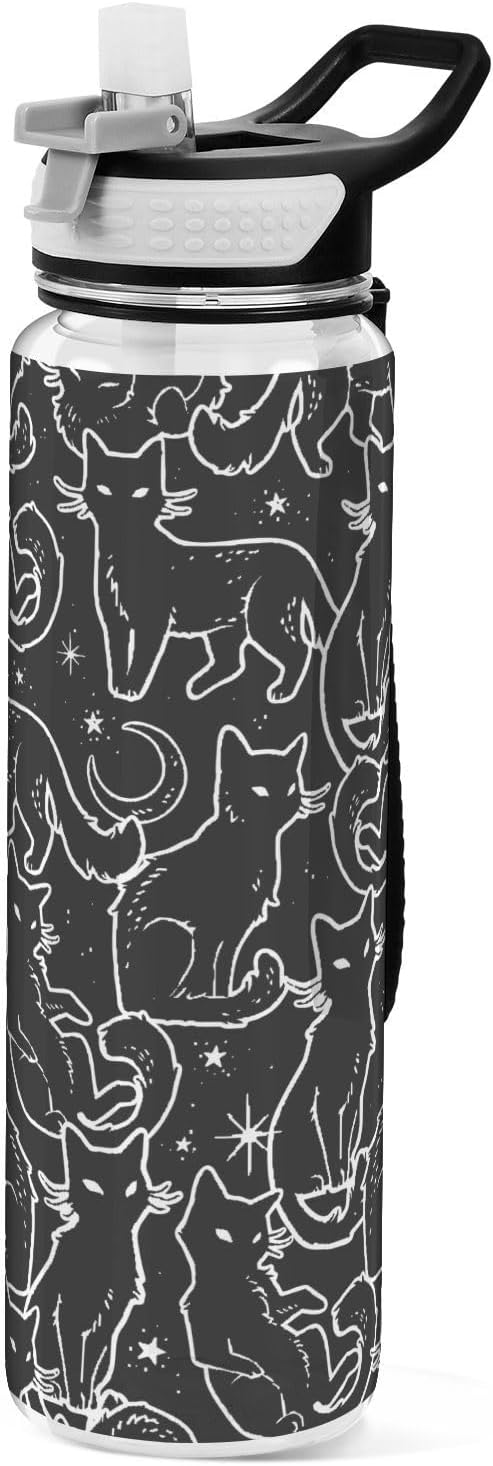Burbuja Magical Black Cats 32 oz Water Bottle with Straw Lid, Leakproof & BPA Free Tritan Bottle for Gym Fitness Outdoor Sports