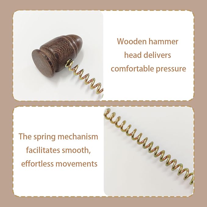 Wooden Spring Massage Hammer,Long Size Manual Lymphatic Drainage Massage Hammer,Wood Therapy Body Massager,Brown,15.5 Inches,1 Piece