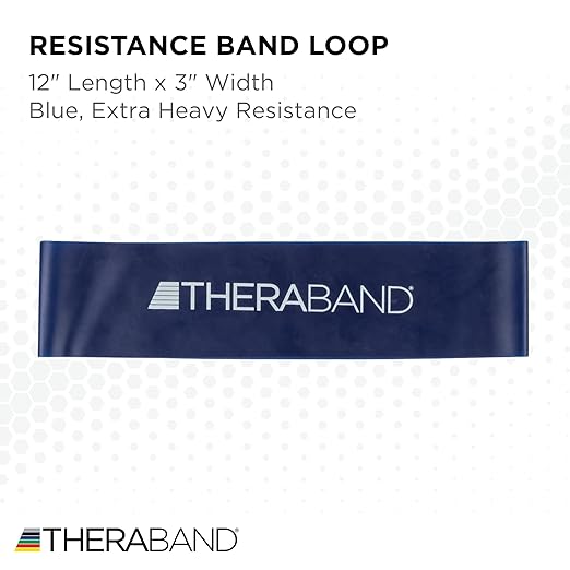 THERABAND Resistance Band Loops, 12" Blue, Extra Heavy Resistance, Latex Color-Coded 3" Wide Exercise Band Loop for Home Workouts, Pilates, Strength Training, Physical Therapy, for Women and Men