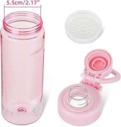 OLDLEY Water Bottles 20oz BPA Free Tritan Water Bottle with Carry Handle and Spout Lid, Leakproof Kids Water Bottle for Home,Travel, School, Outdoors,Pink