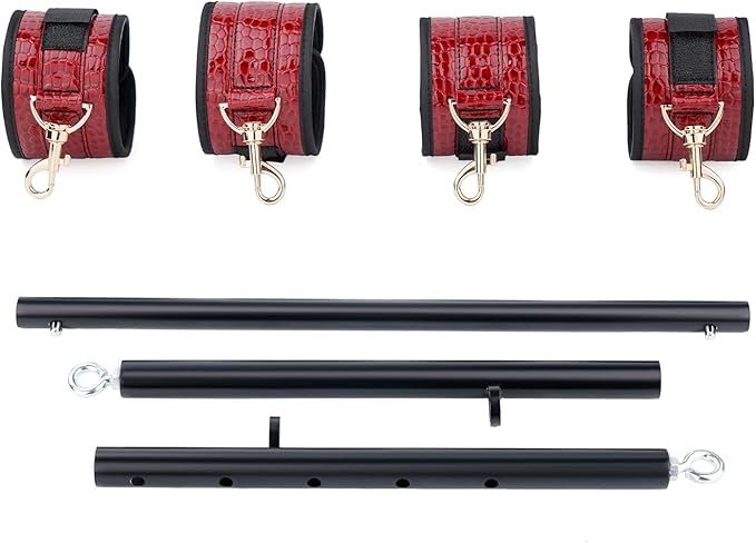 Heavy Duty Stainless Steel Expandable Spreader Bar with 4pcs PU Black--Pink Skull Pattern Detachable Adjustable Straps,Workout Bar for Home Indoor Gym Training Kit