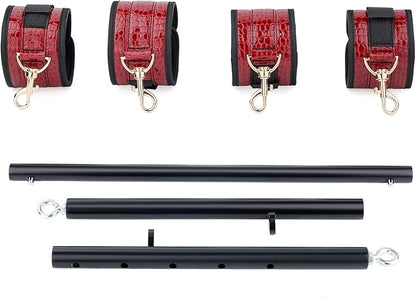 Heavy Duty Stainless Steel Expandable Spreader Bar with 4pcs PU Black--Pink Skull Pattern Detachable Adjustable Straps,Workout Bar for Home Indoor Gym Training Kit