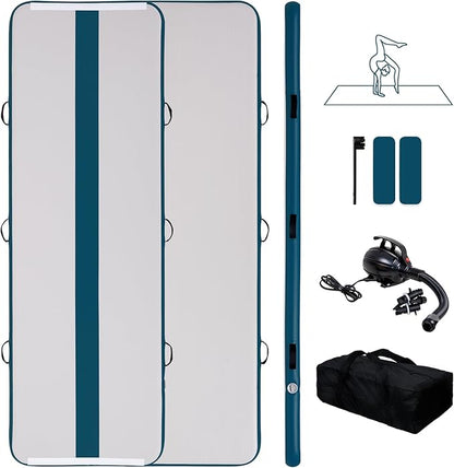 Tuxedo Sailor Inflatable Gymnastics Mat with Electric Pump, Storage Bag, Repair Kit–Air Mat for Home Training, Cheerleading, Yoga