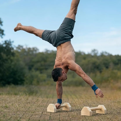Wooden Parallettes Push Up Bars, Anti-Slip Push-Up Handles, Mini Handle Pumps, Dip Station Dip Bar, Handstand Bars for Calisthenics and Fitness（log）