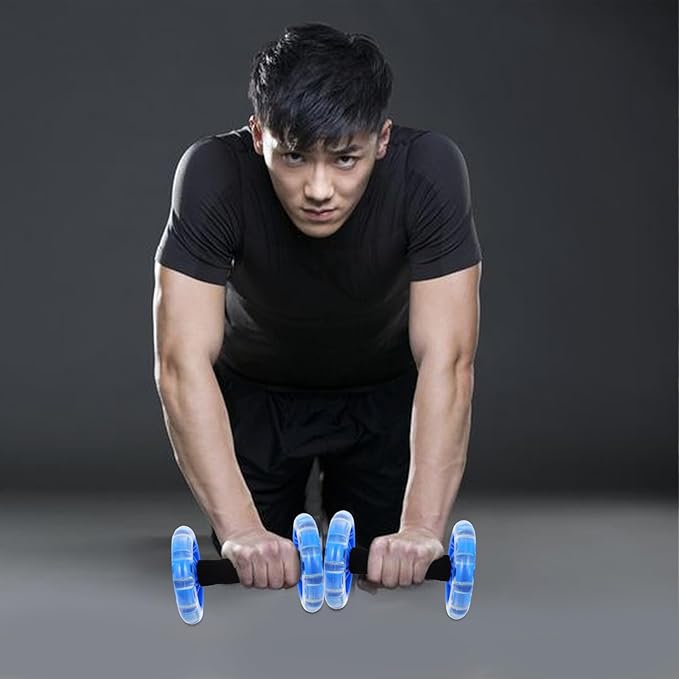Dual Wheel Ab Roller Fitness Wheel Core Strength Trainer Blue for Home Gym Workout and Weight Loss Equipment