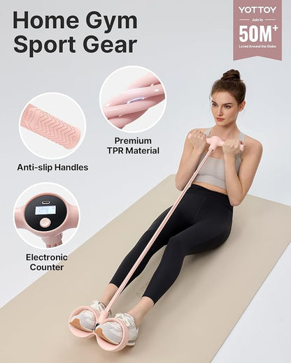 YOTTOY Smart Foot Pedal Puller with Digital Counter, Pedal Puller Resistance Band System with Handles for Full Body Stretching Yoga Home Workout