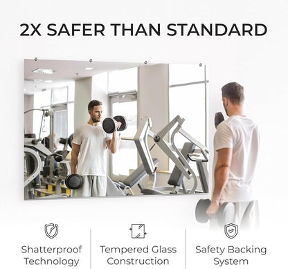 Fab Glass and Mirror Tempered Glass Gym Mirror - 48”x72” Shatterproof HD Wall Mirror for Home Gym, Dance Studio, Workout Room - Professional Grade Safety Backing - USA Exclusive Frameless Design