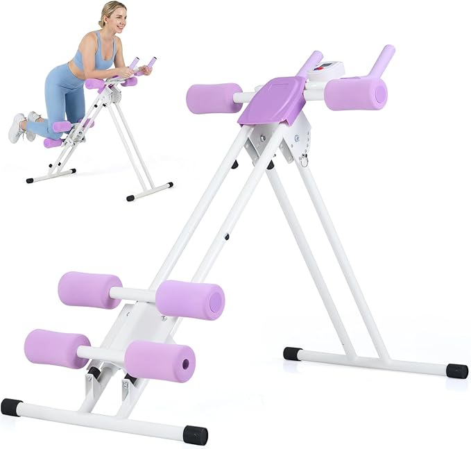 GYMAX Ab Machine, 440LBS Abdominal Workout Equipment with LCD Monitor, Adjustable Incline & Kneed Protection, Folding Compact Ab Trainer for Stomach Workout, Home Gym Core Strength Training