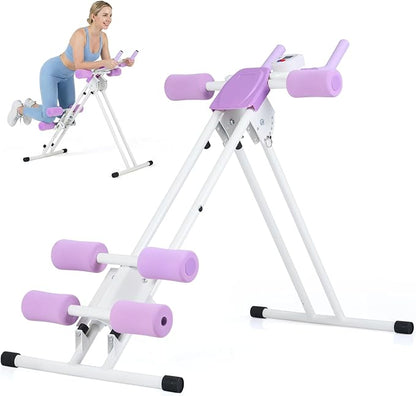 GYMAX Ab Machine, 440LBS Abdominal Workout Equipment with LCD Monitor, Adjustable Incline & Kneed Protection, Folding Compact Ab Trainer for Stomach Workout, Home Gym Core Strength Training