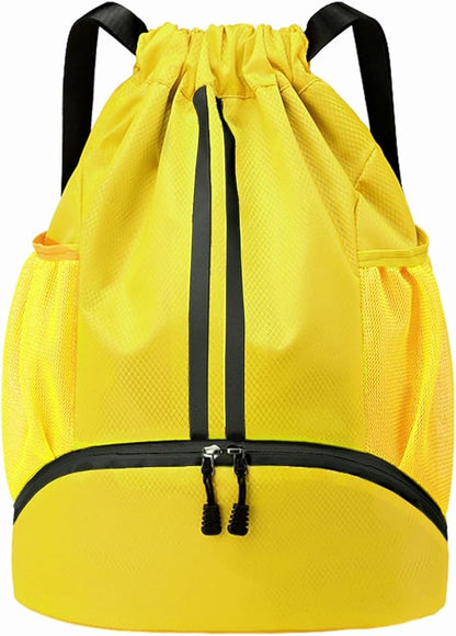 Hoedia Sports Drawstring Backpack - String Swim Gym Bag with Shoes Compartment and Wet Proof Pocket for Women/Men (Yellow)