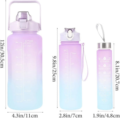 Ciieeo 3pcs Sports Water Bottle Set Large Capacity Frosted Gradient Plastic Workout Bottles (2l, 900ml, 300ml) Portable Fitness Hydration for Outdoor Gym and Hiking