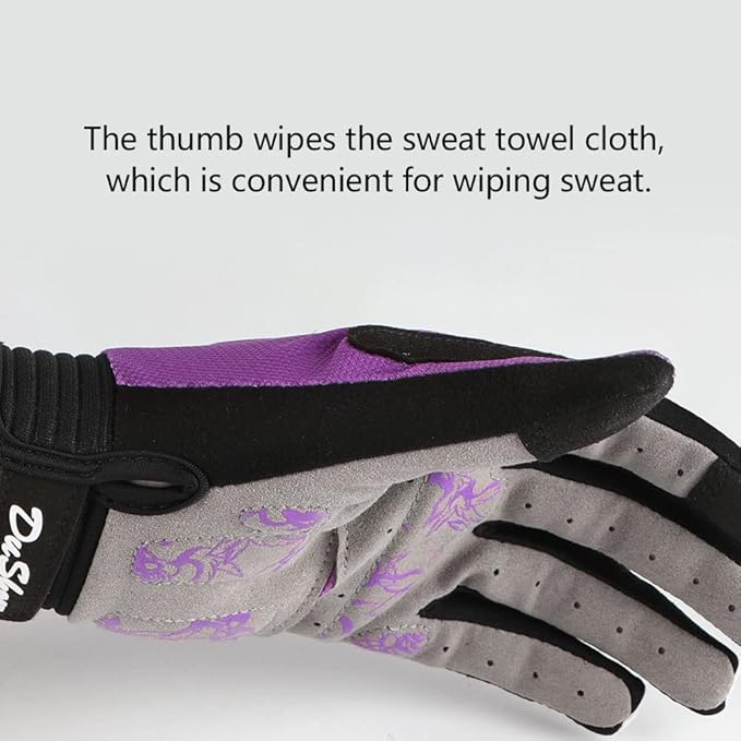 DuShow Bike Gloves for Women Cycling,Pink Floral Workout Gloves Women,Full Finger Biking Driving Riding Gloves for Women,Gel Padded Touch Screen Gym Gloves